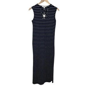 C&C California Womens Striped Navy White Lace-up Sleeveless maxi Dress Small